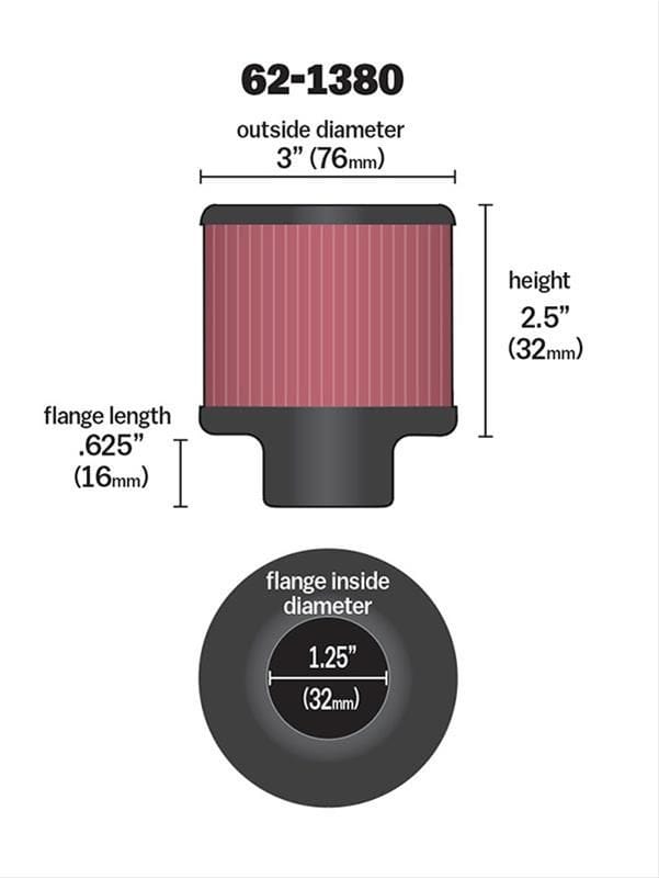 K&N With 1-1/4" (32mm) Hole - KN62-1380 K&N K&N Clamp-On Vent Filter 3 OD x 2-1/2 H KN62-1380 SR
