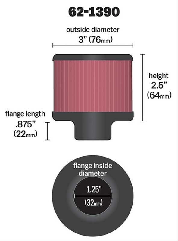 K&N With 1-1/4" (32mm) Hole - KN62-1390 K&N K&N Clamp-On Vent Filter 3 OD x 2-1/2 H KN62-1390 SR