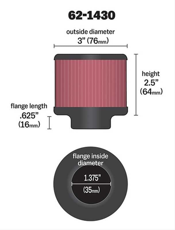 K&N With 1-3/8" (35mm) Hole - KN62-1430 K&N K&N Clamp-On Vent Filter 3 OD x 2-1/2 H KN62-1430 SR