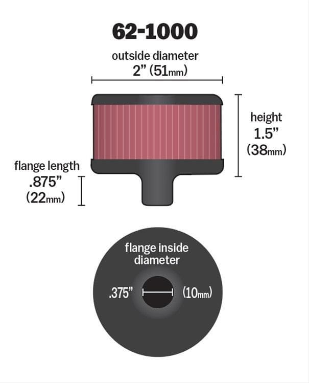 K&N With 3/8" (10mm) Tube - KN62-1000 K&N K&N Push-In Vent Filter 2 OD x 1-1/2 H KN62-1000 SR