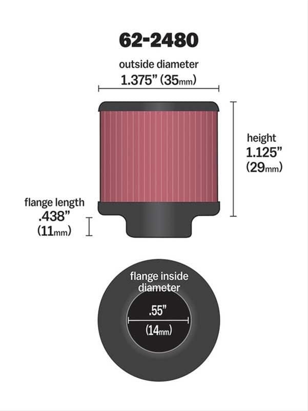 K&N With 9/16" (14mm) Hole - KN62-2480 K&N K&N Clamp-On Vent Filter 1-3/8 OD x 1-1/8 H KN62-2480 SR