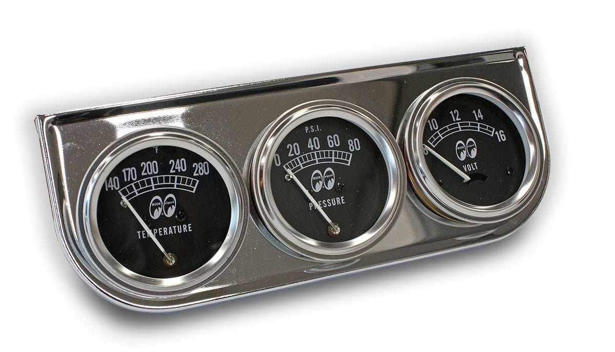 MOONEYES Includes Oil, Water & Volts Gauge Mooneyes Chrome Triple Gauge Set MNMPG5030 SR