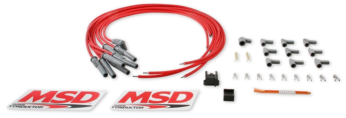 MSD 8.5mm, Red, Universal 8 Cyl Multi-Angle HEI Socket Distributor Cap Te MSD Super Conductor Spark Plug Lead Set MSD31189 SR