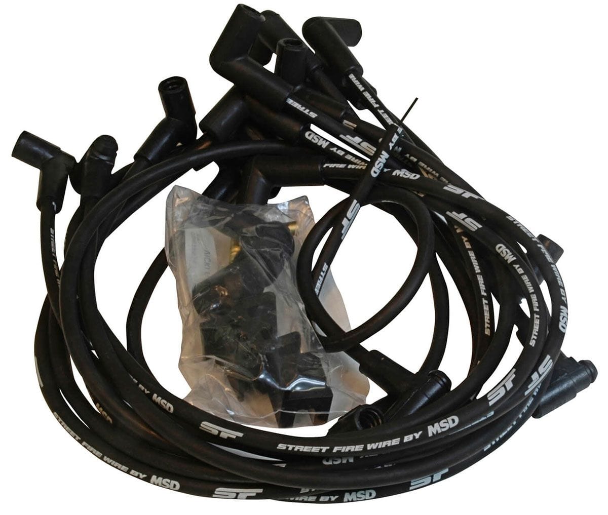 MSD 8mm, Black, 90° Plug Boots, HEI Distributor Cap, SB Chevy MSD Street Fire Ignition Lead Set MSD5554 SR