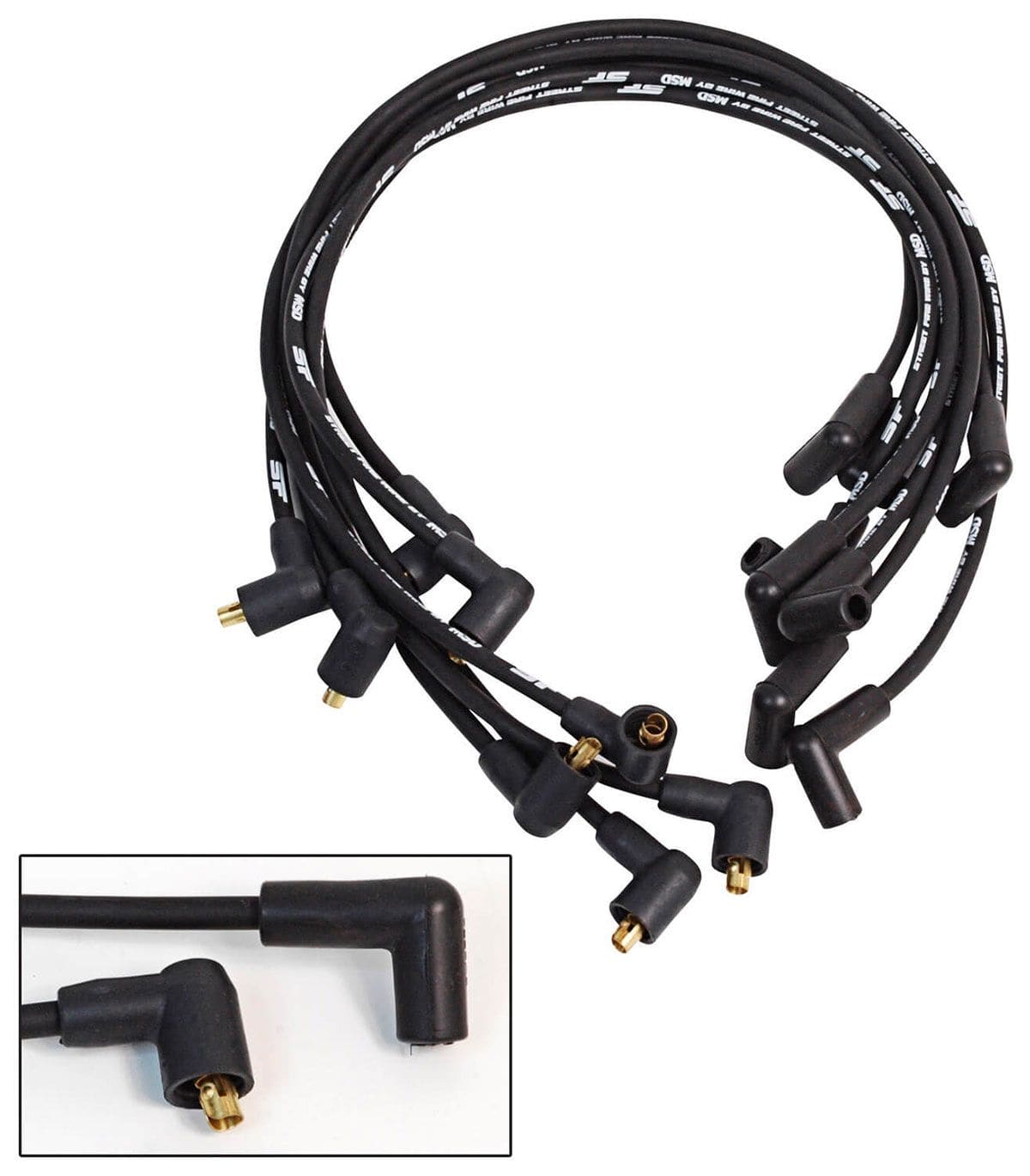 MSD 8mm, Black, 90° Plug Boots, Socket Distributor Cap, SB Chevy, over V/ MSD Street Fire Ignition Lead Set MSD5565 SR
