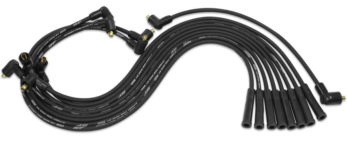 MSD 8mm, Black, Multi Angle Plug Boots, Socket Distributor Cap, BB Chevy MSD Street Fire Ignition Lead Set MSD5561 SR