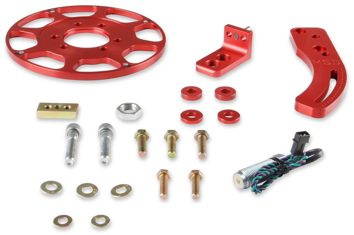 MSD Big Block Chevy, with 8" Harmonic Balancer, Red Anodised Billet Alumi MSD Flying Magnet Crank Trigger MSD8620 SR