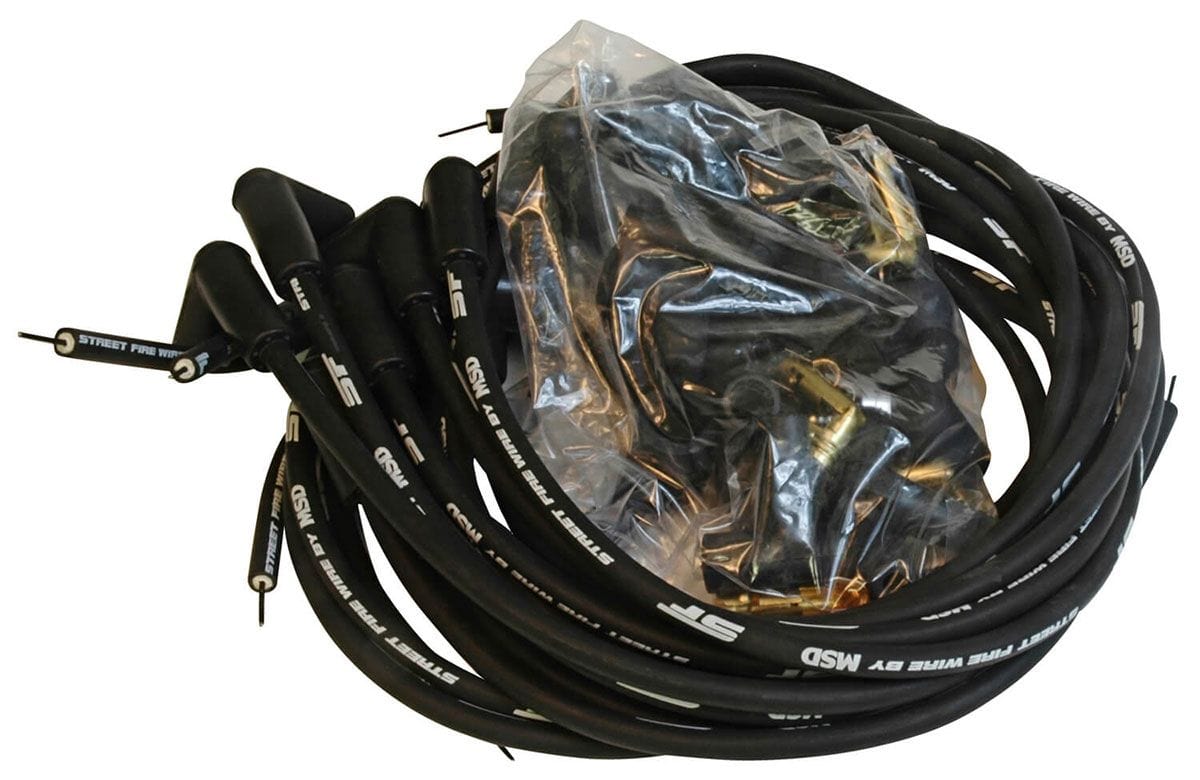 MSD Universal V8, 8mm, Black, 90° Plug Boots, Socket & HEI Distributor Cap MSD Street Fire Ignition Lead Set MSD5553 SR