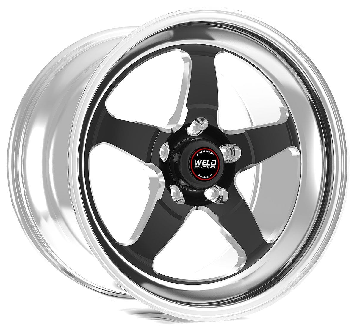 WELD 5 x 4.5" Bolt Circle with 3.5" Backspace. Medium Pad Height Weld Racing RT-S S71 15 x 10" Wheel, Polished with Black Center and Single Beadlock for M/T SR