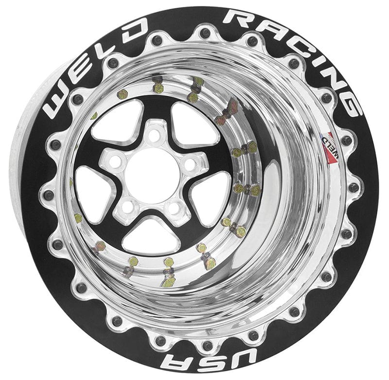 Weld Racing 15" x 12", 3" B/S With 5 x 4.50" B/C, Double Bead-Loc With M/T Weld Racing Alumastar Drag Rim - Black Center WE88B-512206MB SR